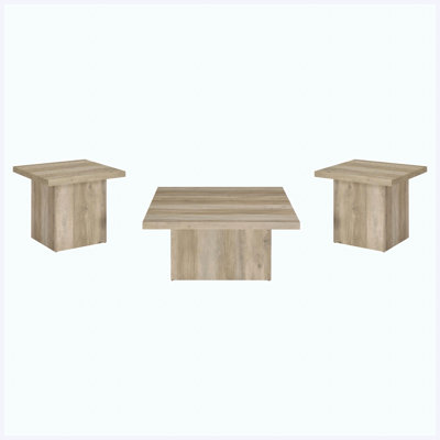 Rustic Pine 3-Piece Coffee Table Set, Farmhouse Complete Living Room Table Set