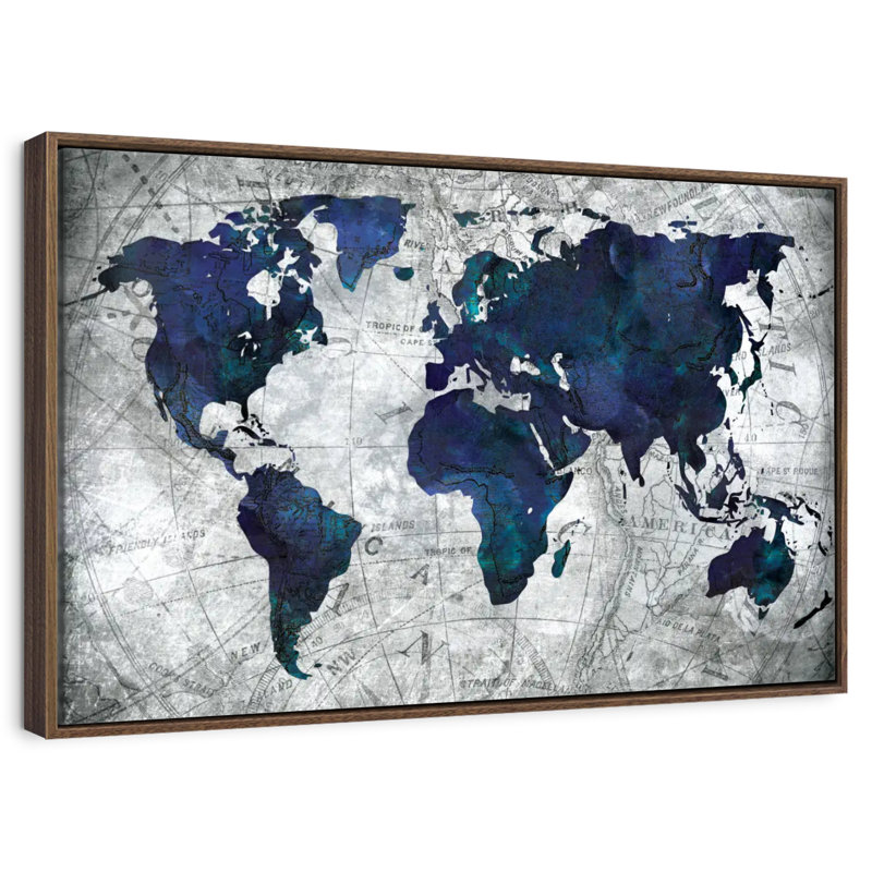 World Map, 46" X 31", Floating Frame Walnut