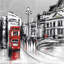 Abstrait gris ville avec bus rouge - décor de bureau sur toile
