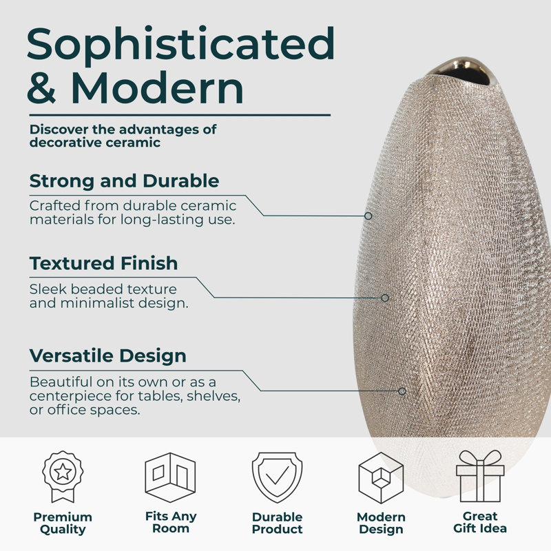 Midwest Decorative Vase Stoneware Ceramic Glam Teardrop Sculpture with Textured Surface and Modern Luxe Accent Design