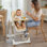 Chaise haute pliante pour bébé avec dossier réglable et harnais de sécurité à 5 points