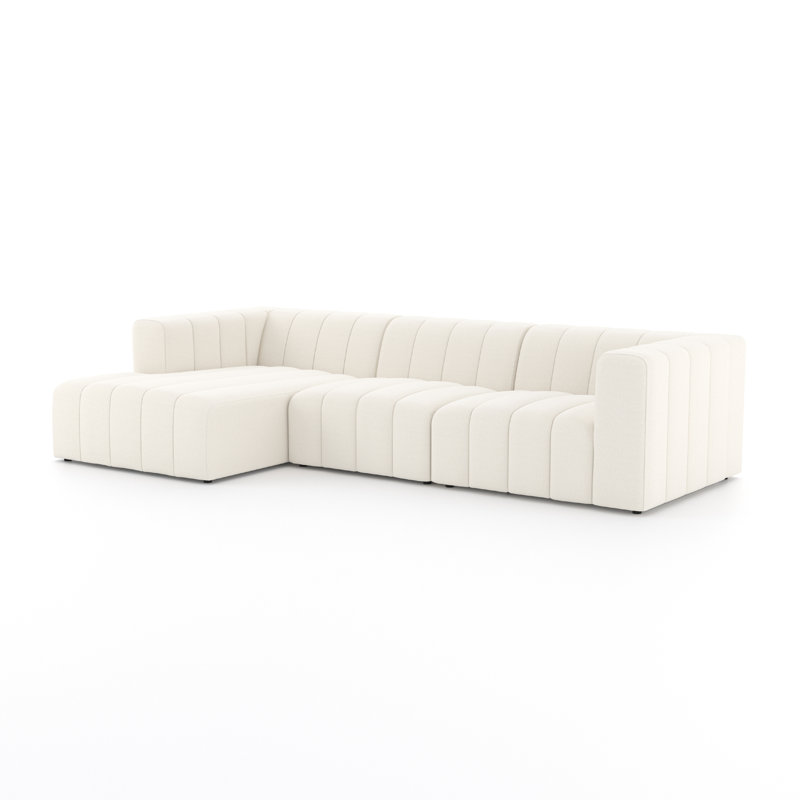 Langham Modular Chaise Sectional, Black, Light Gray Napa Sandstone Polyester, Left Hand Facing