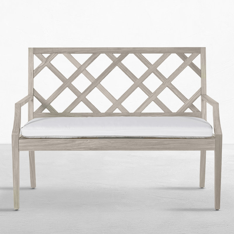 Haley Teak Garden Bench, No Welt, Perigold Excel Denim, Oyster Teak