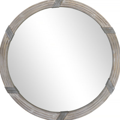 30.75" Wood Wall Mirror, Farmhouse Decorative e Round Mirror for Wall Decor
