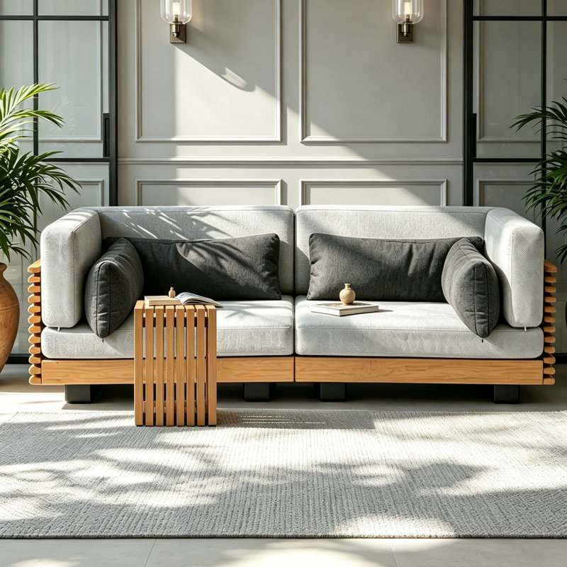 Ensemble de conversation modulaire d'extérieur pour 2 personnes en teck avec coussin, 3 Pcs: 2 Corner Modulars, Side Table
