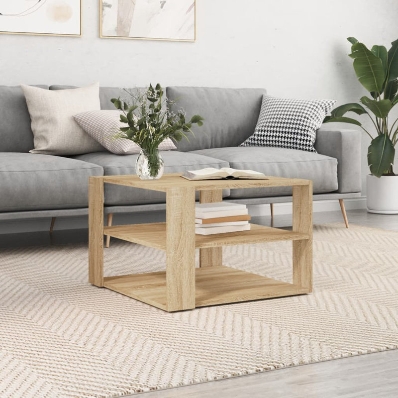 Azrielle Floor Shelf Coffee Table with Storage, 40cm H x 59.5cm W x 59.5cm D, Sonoma Oak