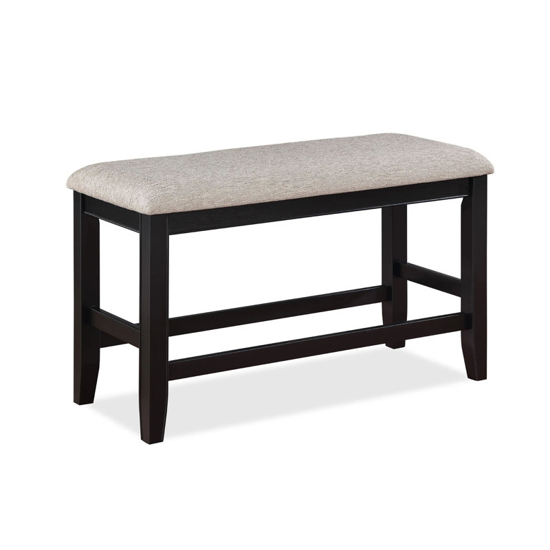 Farmhouse Style 1Pc Counter Height Bench Footrest Upholstered Seat Wooden Furniture, Gray, Black