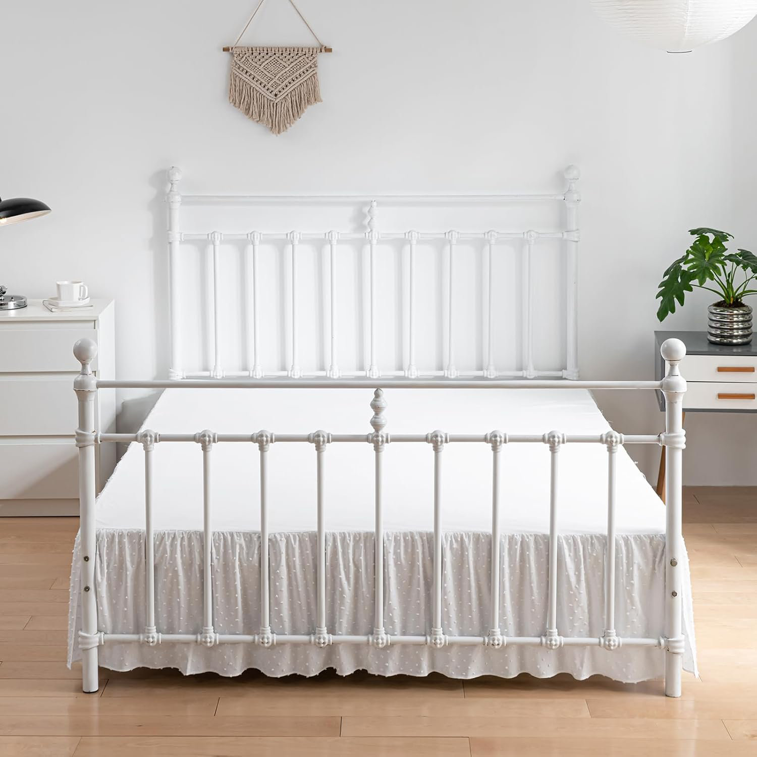 Basowin Tufted Dot Bed Skirt Queen Size,Ruffled Bed Skirt With Split ...