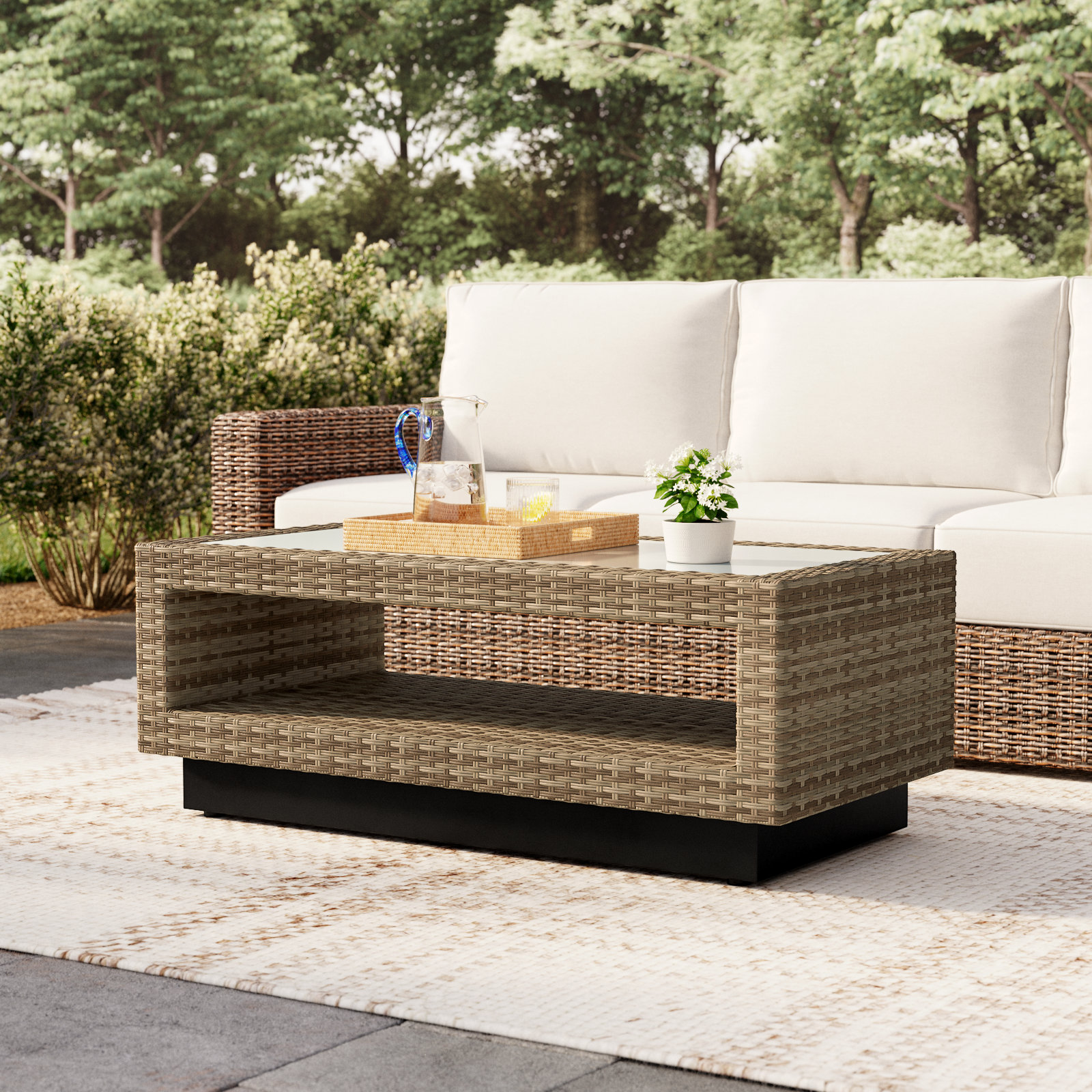 Ravinia Wicker Rectangular Outdoor Coffee Table with Shelf