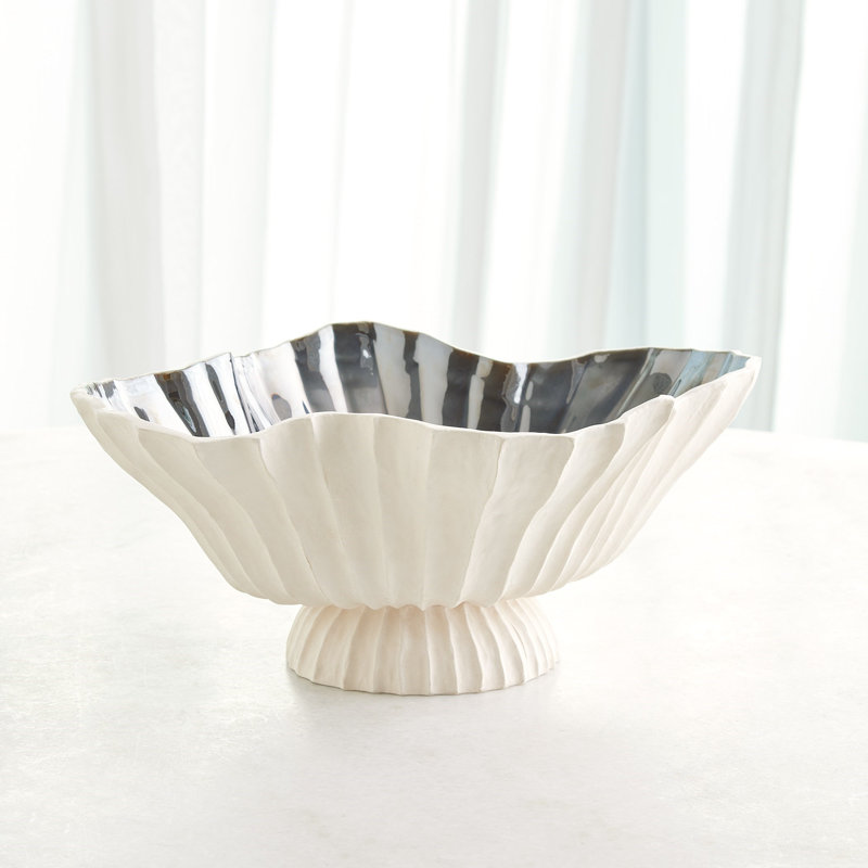 Folha Footed Bowl, Off-White, 8'' H x 18.5'' W x 14.5'' D