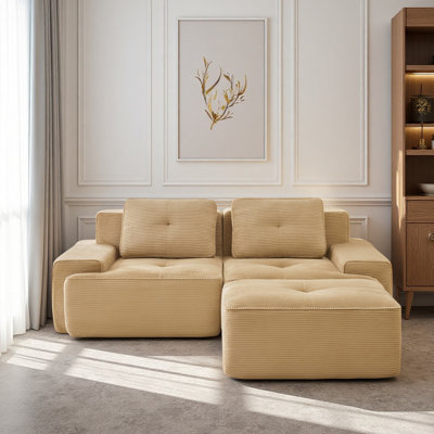 Canapés Boneless de 81,9 po pour le salon, canapé modulaire modulaire avec méridienne en forme de L, causeuse rembourrée à 2 places, siège profond, tissu en velours côtelé, nuage sans assemblage, conception antidérapante?