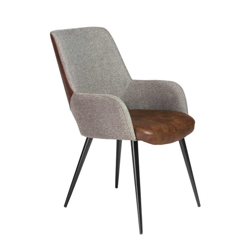 Chaise avec accoudoirs rembourrée Ludovick, Similicuir brun foncé, Noir mat