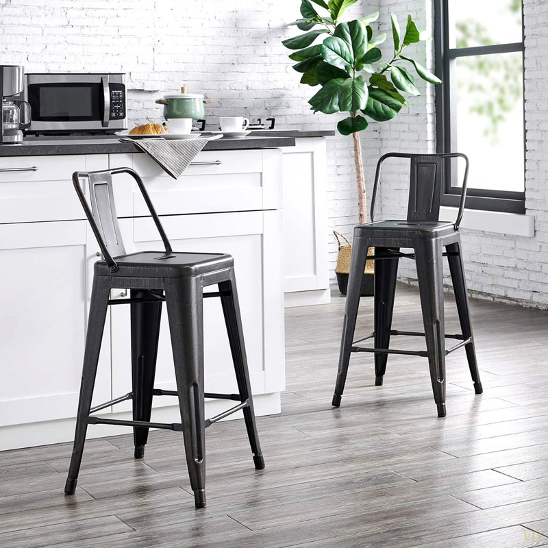 24"Metal Barstool,Country Rustic Style With Back, Kitchen Counter Bar Stool, Lightweight & Sturdy Build, Set Of 4