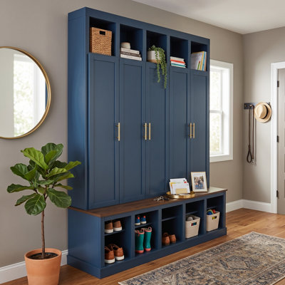 Porte-manteau extra large de 147 cm avec banc à chaussures, armoire d'entrée de style campagnard tout-en-un avec étagère à chaussures et casiers de rangement
