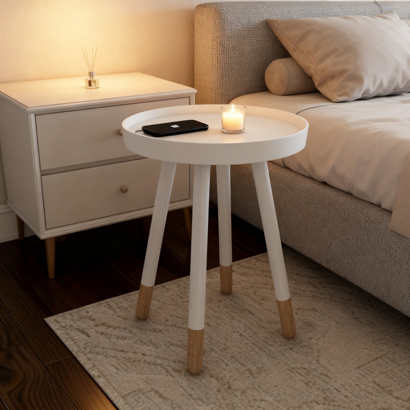 Table de bout ronde avec plateau, table d'appoint Mid-Century moderne à deux tons avec pieds fuselés pour le salon, la chambre à coucher ou le bureau