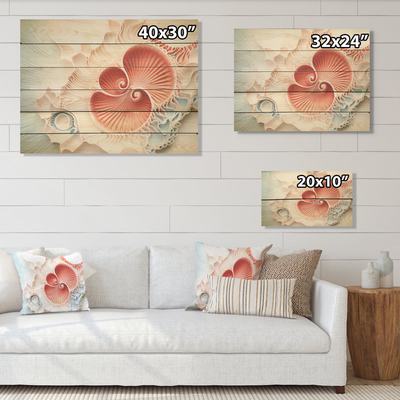 Coral Chamber Nautilus Spiral - Nautilus Wood Art On Natural Pine Wood, 10" H x 20" W