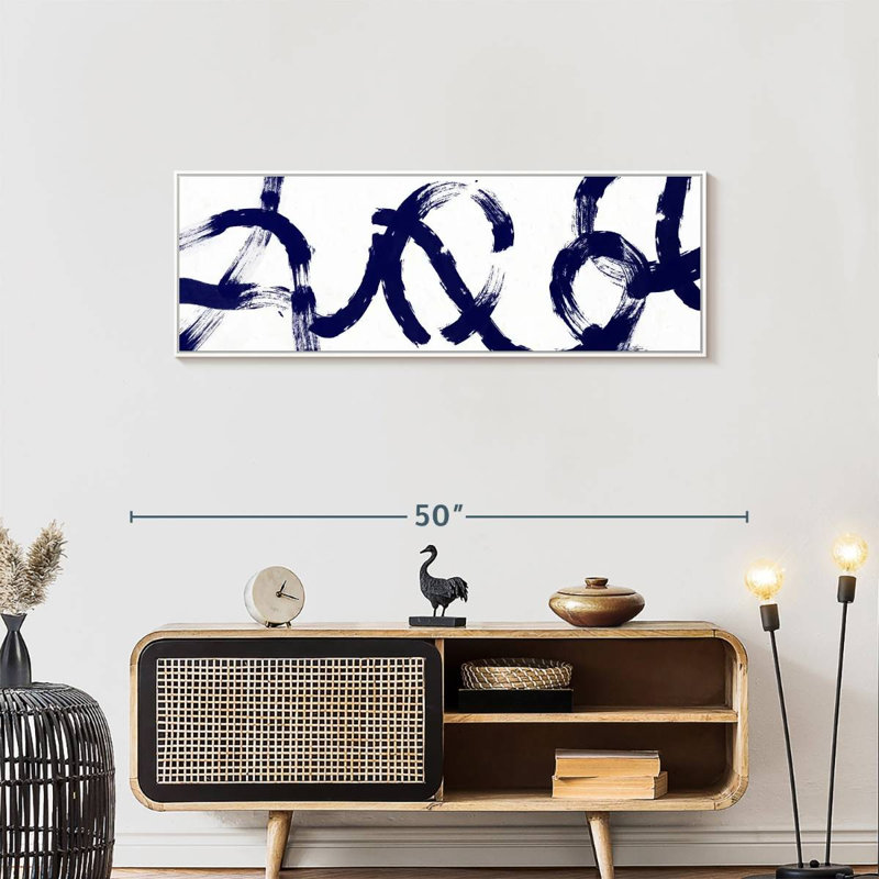 Coups d'un bleu profond, 43 po x 15 po, Cadre flottant blanc