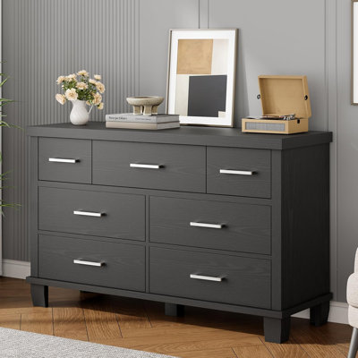 Commode pour chambre à coucher, commode à 7 tiroirs en bois moderne, commode de 51 po de largeur, rangement en bois avec poignée en métal, pour chambre à coucher, salon