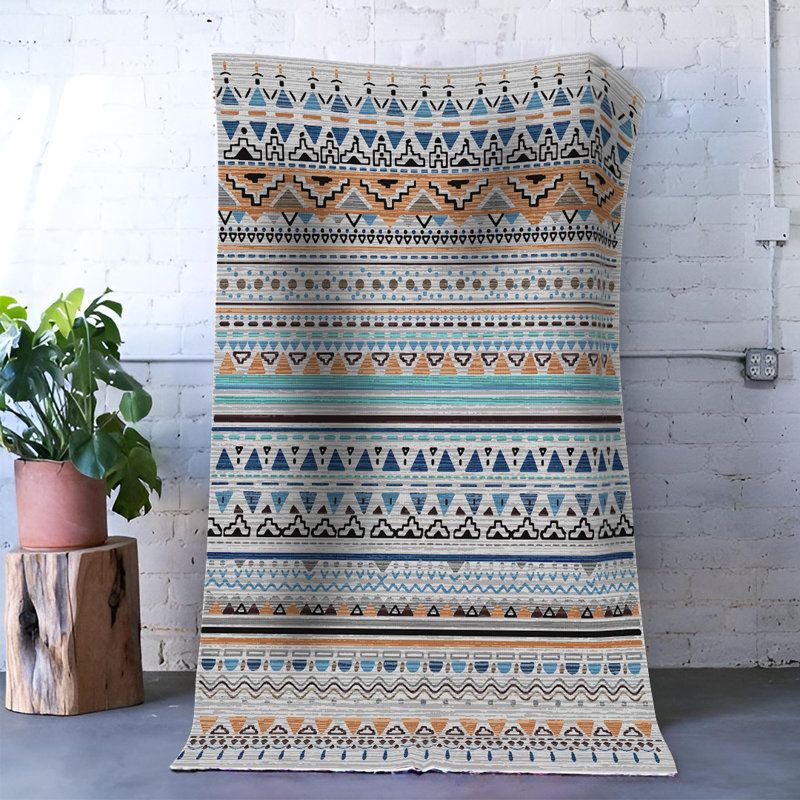 Multi-Colored Geometric Patterned Decorative Rug, Rectangle 5'1.02" x 7'6.55"