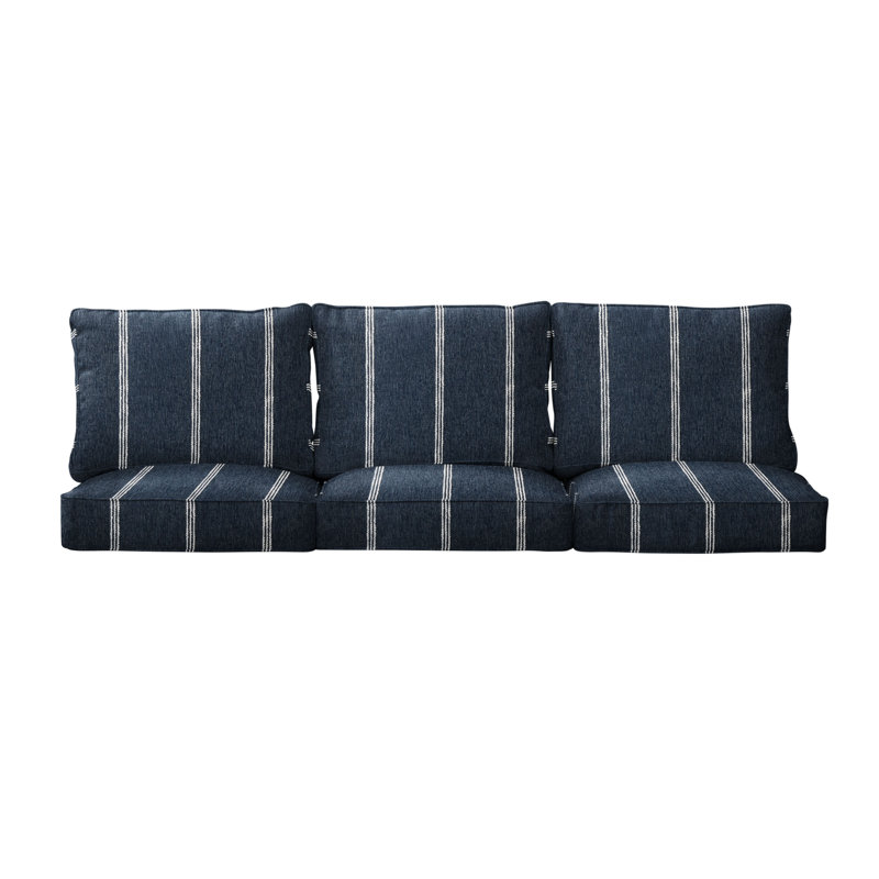 Sunbrella Stripe Outdoor Deep Seating Sofa Cushion Set, Blue, 22.5" W x 22.5" D