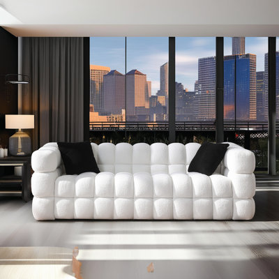 Plush Bouclé 3-Seater Sofa - Marshmallow-Soft Comfort with Multi-Density Foam