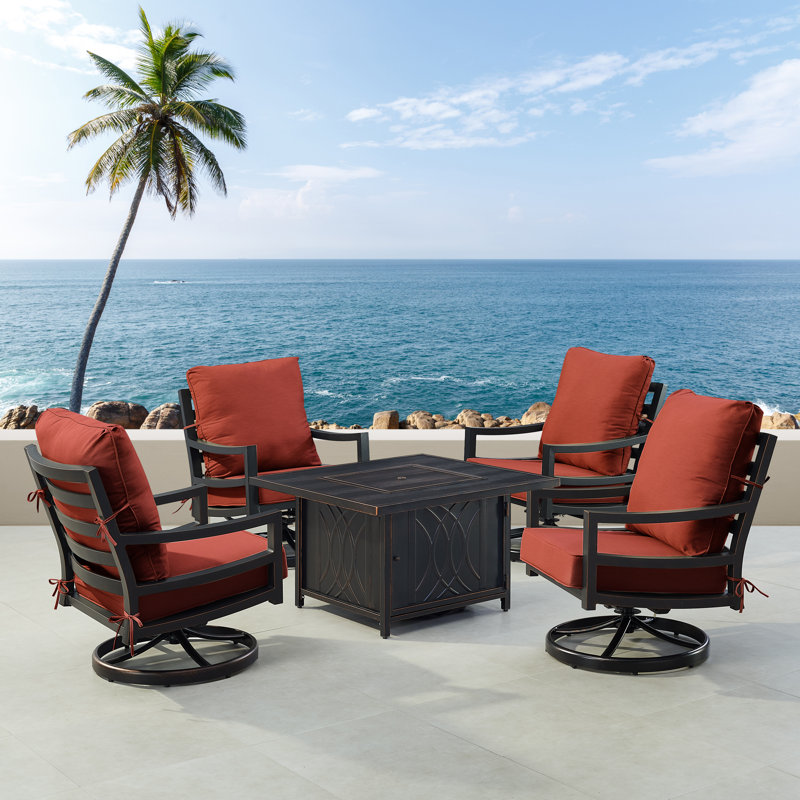 Ferruh 4 - Person Patio Conversation Set with Cushions, Red