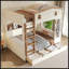Lit superposé double sur double avec tiroirs et tablettes de rangement, fabrication en bois massif, aucun sommier nécessaire, beige et naturel