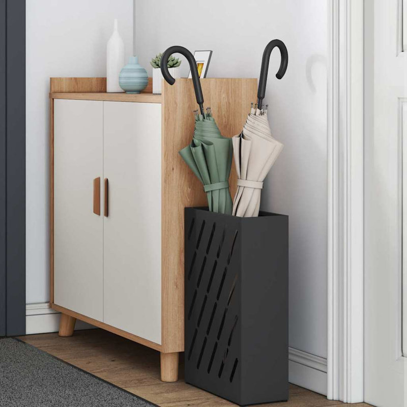 Umbrella Stand With Storage 28 X 12 X 41 Cm Steel, Black