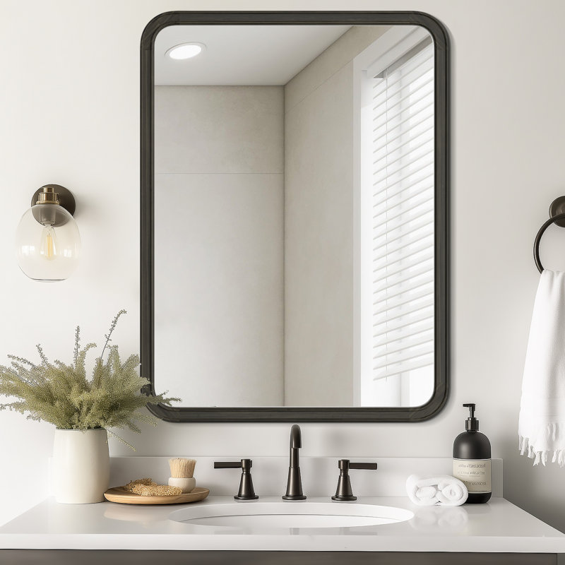 Reppond Solid Wood Rectangle Mirror, 40" x 30", Black