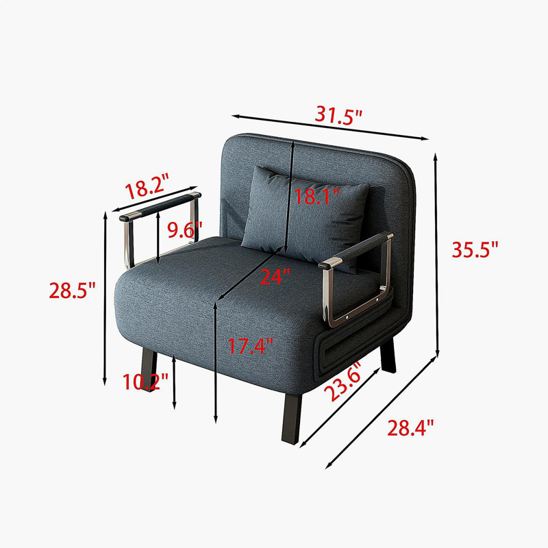 31.5-inch convertible chair bed, a three-fold sofa bed with adjustable backrest and pillow, a sturdy steel frame休闲lounge chair sofa, suitable for homes and offices, a comfortable recliner.