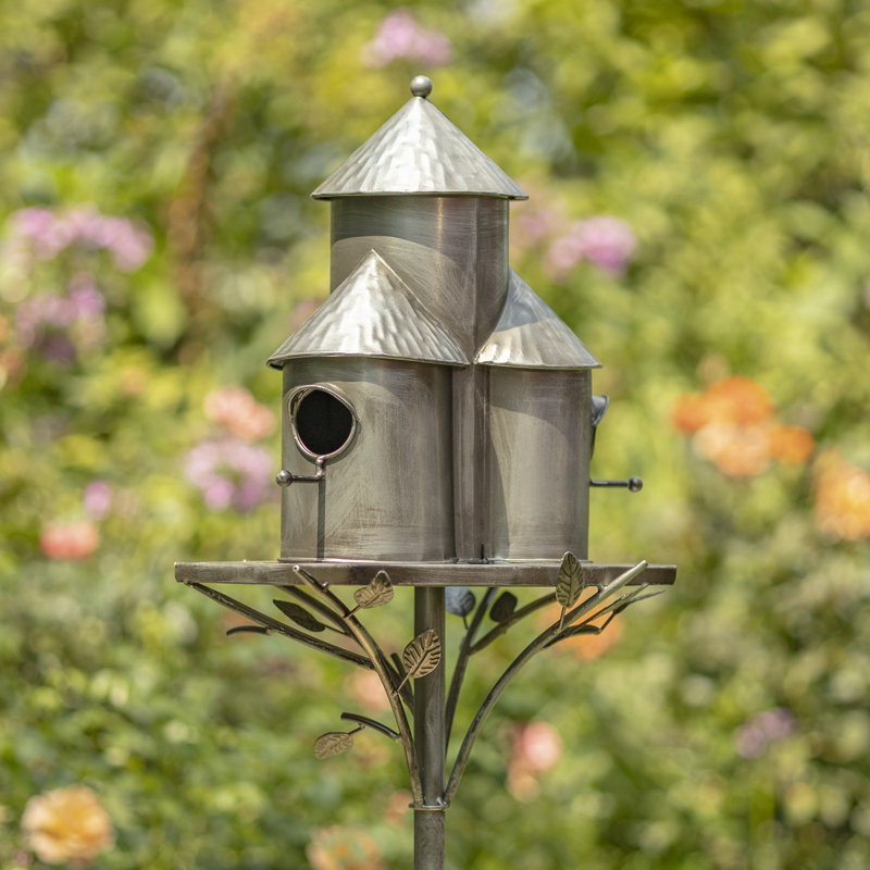 Nolte 74.25'' H x 12'' W x 9.25'' D Post Birdhouse, Antique Silver
