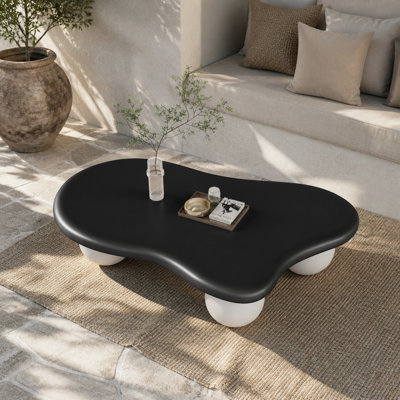 Table basse de 47 pouces en forme de nuage avec 3 pieds sphériques pour le salon, pieds noirs et pieds blancs