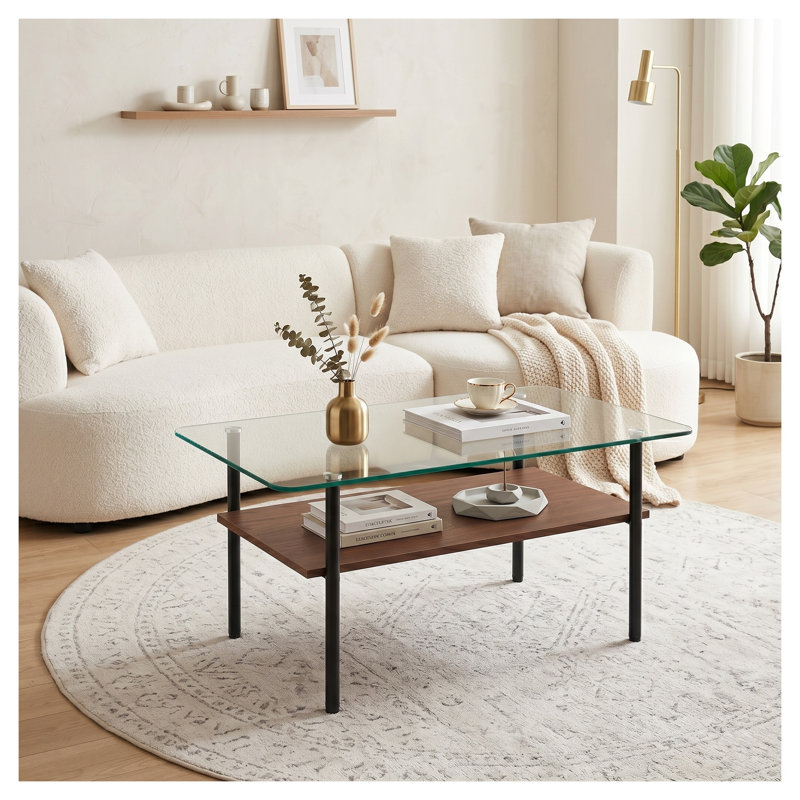 Table basse Modern Modern, H 17,7 po x l 25,6 po x P 41,3 po, Clear / Black