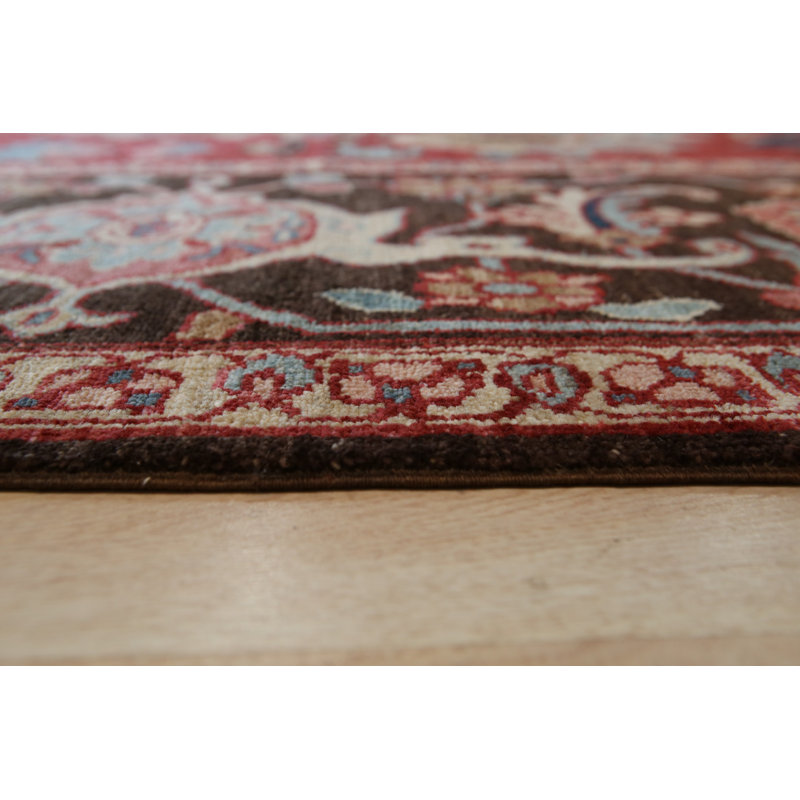 Red Hand Knotted Wool Traditional Floral Area Rug, Rectangle 9' x 12'