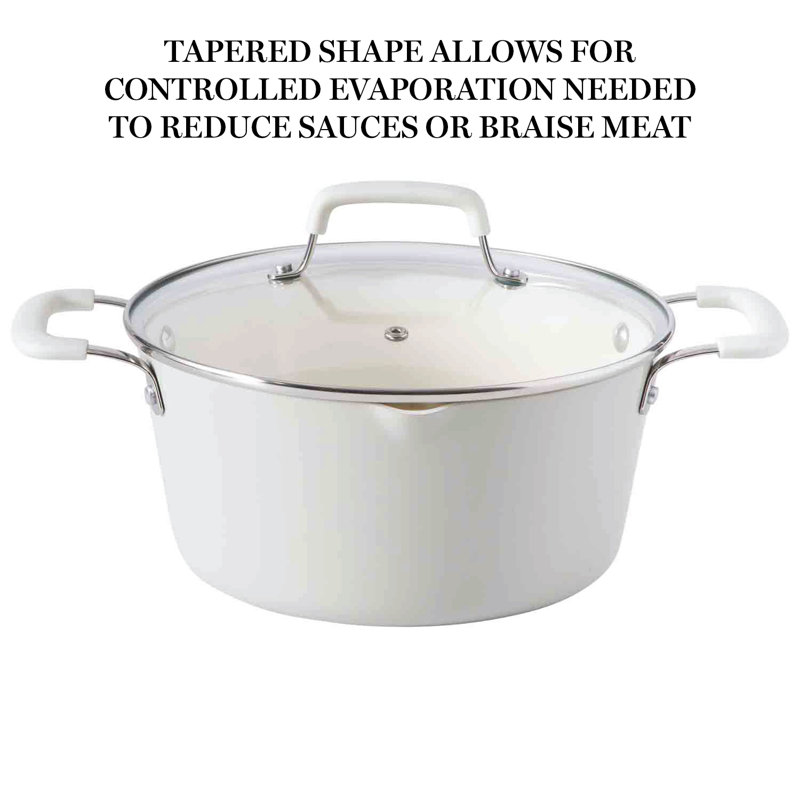 Linen White 10-Piece Nonstick Aluminum Cookware Set with Ceramic Interior