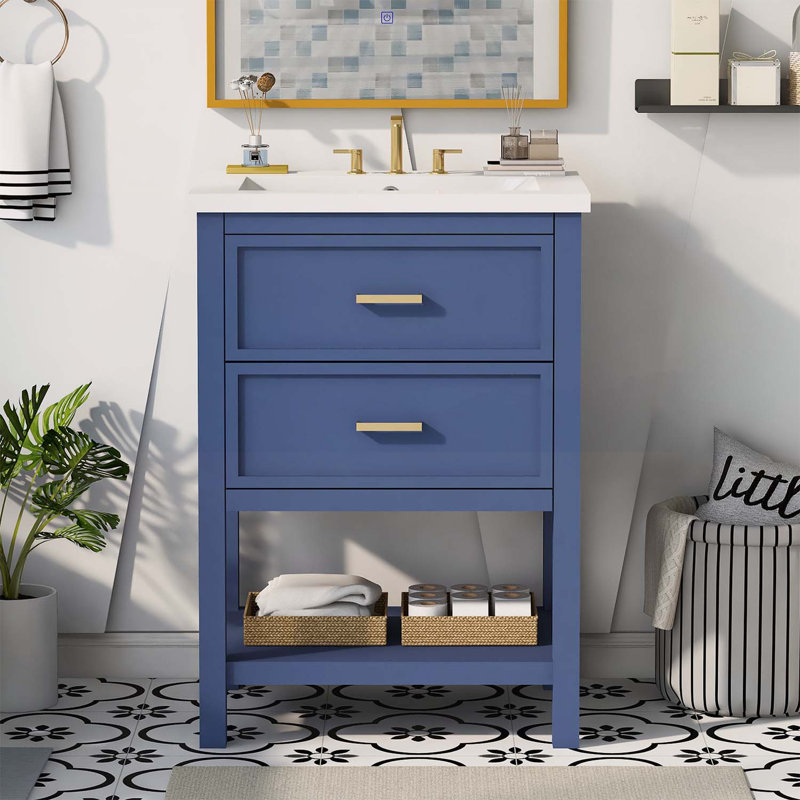 Meuble-lavabo moderne avec rangement fonctionnel et design élégant, Bleu