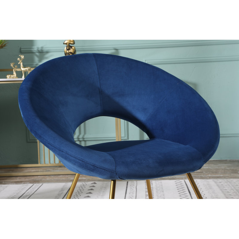 Fauteuil d'appoint moderne 28,35 po Vanezza, Velours bleu, Doré