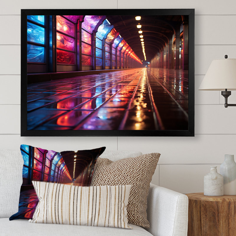«Blue Mauve Urban Symphony Contrast II», reproduction d'art sur toile, H 30 po x l 40 po x P 1,5 po, Cadre simple noir