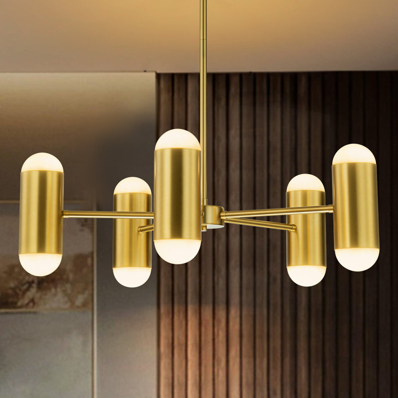 Lustre spoutnik 5 lumières DEL Tralana, Laiton