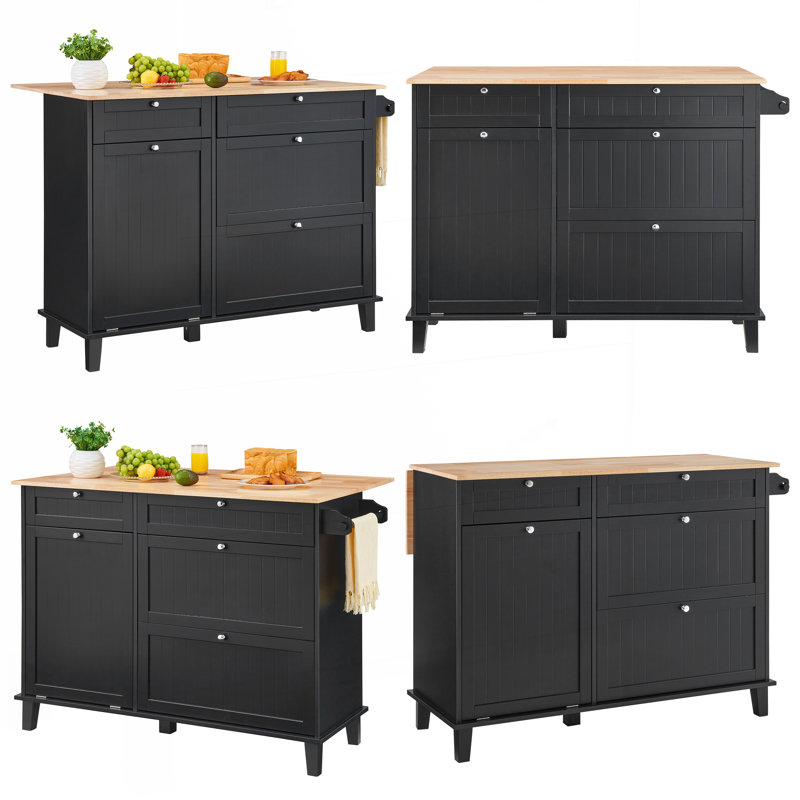 Chariot pour îlot de cuisine avec tiroir, armoire à déchets et rangement multifonctionnel pour les espaces de cuisson modernes.