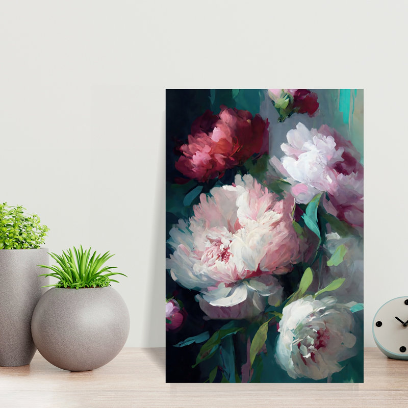 Art mural abstrait contemporain pivoines Lucious