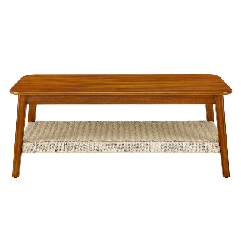 Table basse Mid-Century rectangulaire avec tablette tissée