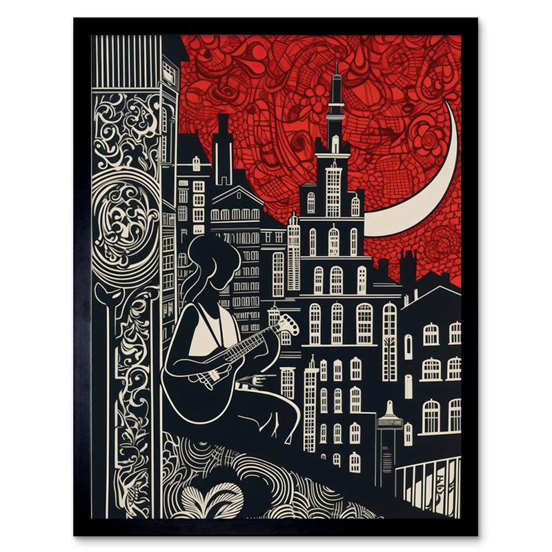 Aasha Street Musician Guitarist In Edinburgh Cityscape - Single Picture Frame Print