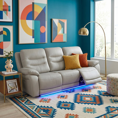 Nova Light Gray  Vegan Leather   Reclining  Sofa With LED Lights