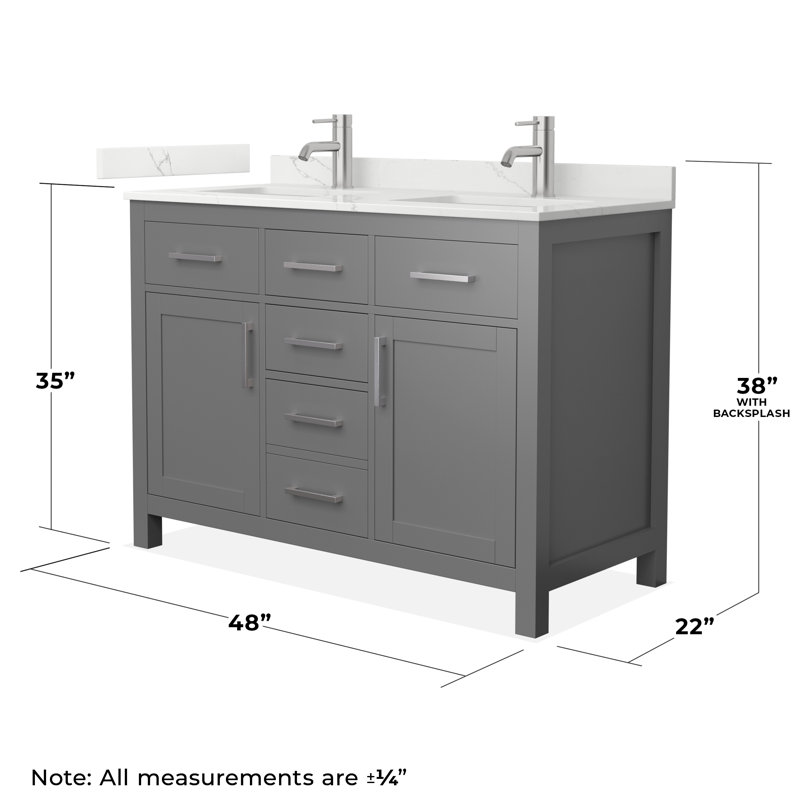 Beckett 48" Freestanding Double Bathroom Vanity with Quartz Top, Brushed Nickel, Giotto Quartz, Dark Gray