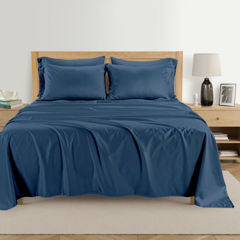 Kathy Ireland 1000 Thread Count Standard Cotton Rich 6-Piece Sheet Set, Queen Sheet Set, Marine Deep