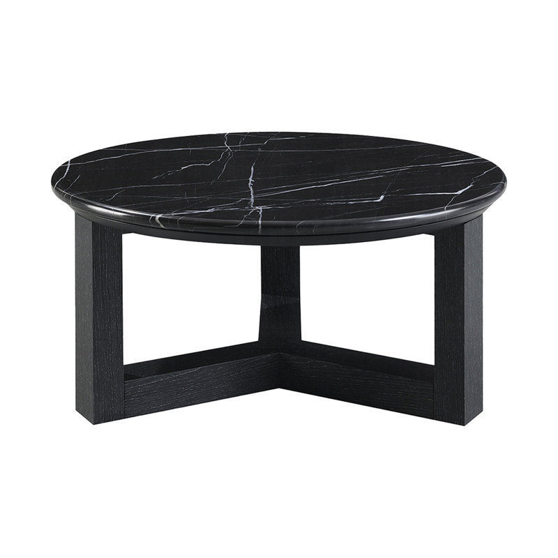 Table basse, plateau en marbre naturel et noir, L 32,4 po x P 32,4 po x H 16,5 po