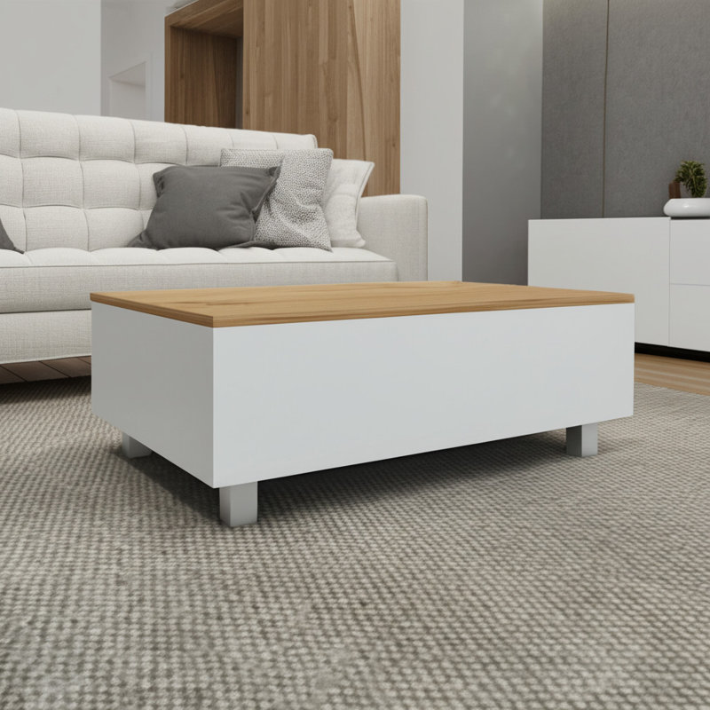 Table basse à plateau relevable 32 po blanc et chêne brun