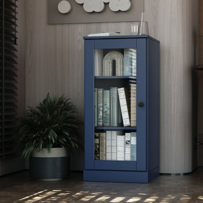 100% Solid Wood 3-Shelf Bookcase with Clear Glass Door and Adjustable Shelves