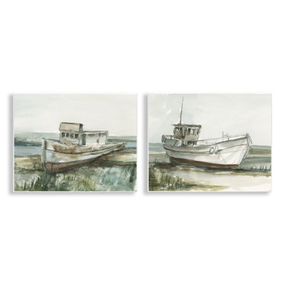 Abandoned Fishing Boats 2pc Wall Plaque Set, design by Ethan Harper